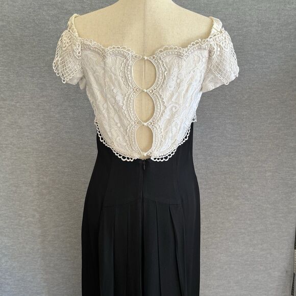 Jessica McClintock Vintage 80s Maxi Dress 12 Lace Black White Pencil Elegant USA - Picture 8 of 15